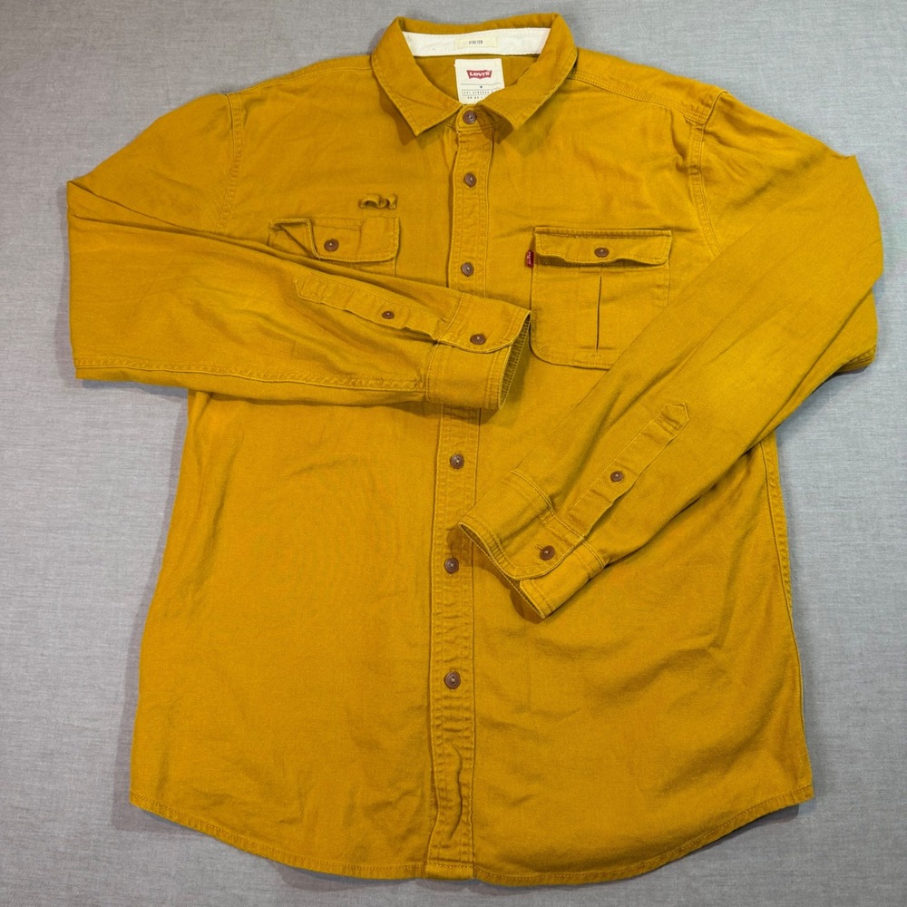 Levi's Button Up Shirt Mens M Mustard Yellow Excellent Stretch Twill Workwear